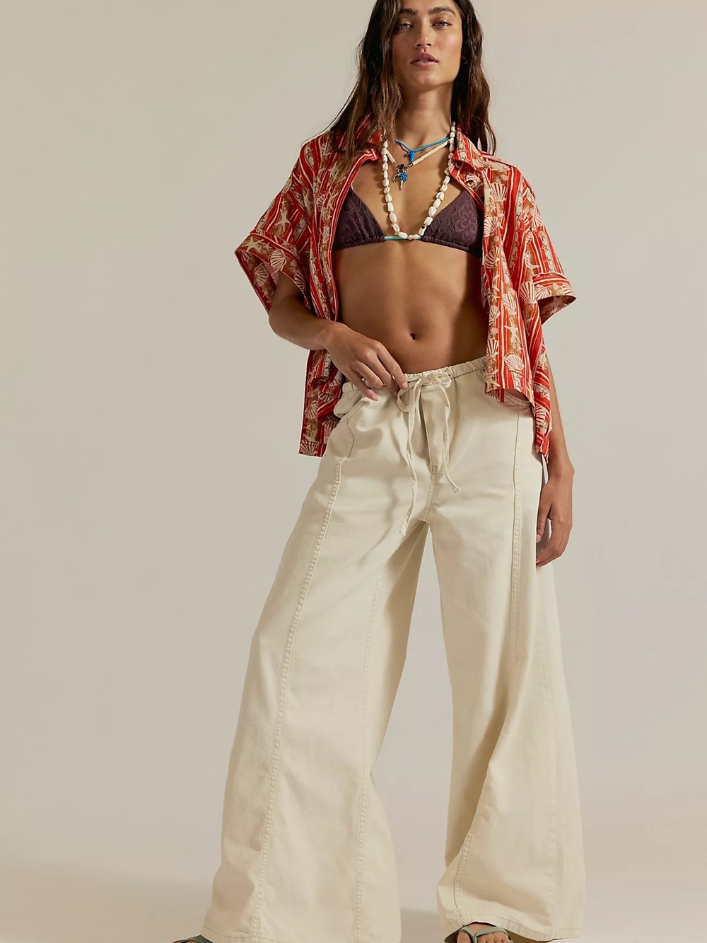 We The Free People Veritas Wide Leg Khaki Jeans / Skirt Drawstring Elastic S